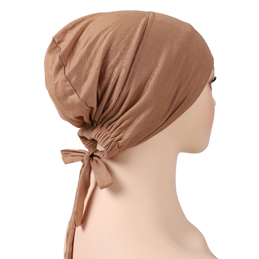 

Женская моющаяся однотонная повязка на голову, эластичная повязка под шарф, шапка, удобный легкий хиджаб с крепким ремешком, мягкая
