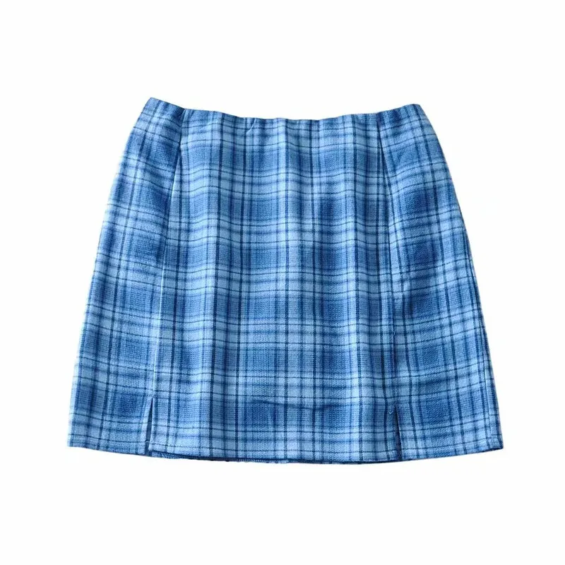 

Short Blue Plaid Skirts Spring Chic Sexy Korean-Colored Fashion Student Summer