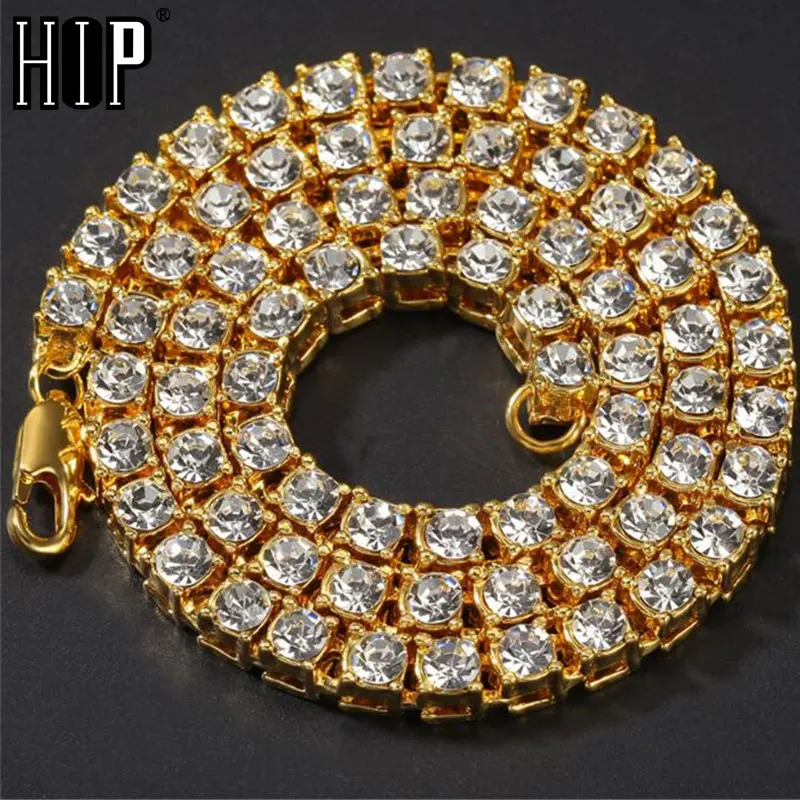 Хип хоп 5 мм мужское ожерелье s Iced Out 1 ряд Стразы колье Bling Crystal теннисная цепочка на
