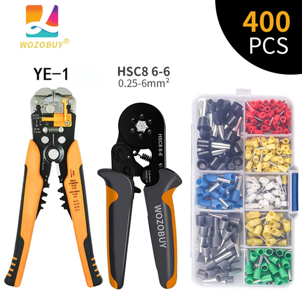 

WOZOBUY Crimp Tool and Wire Stripper Kit - HSC8 6-6/6- 4A Crimp Pliers ,Self-Adjusting 8 Inch Cutter Crimper,For Tube Terminal