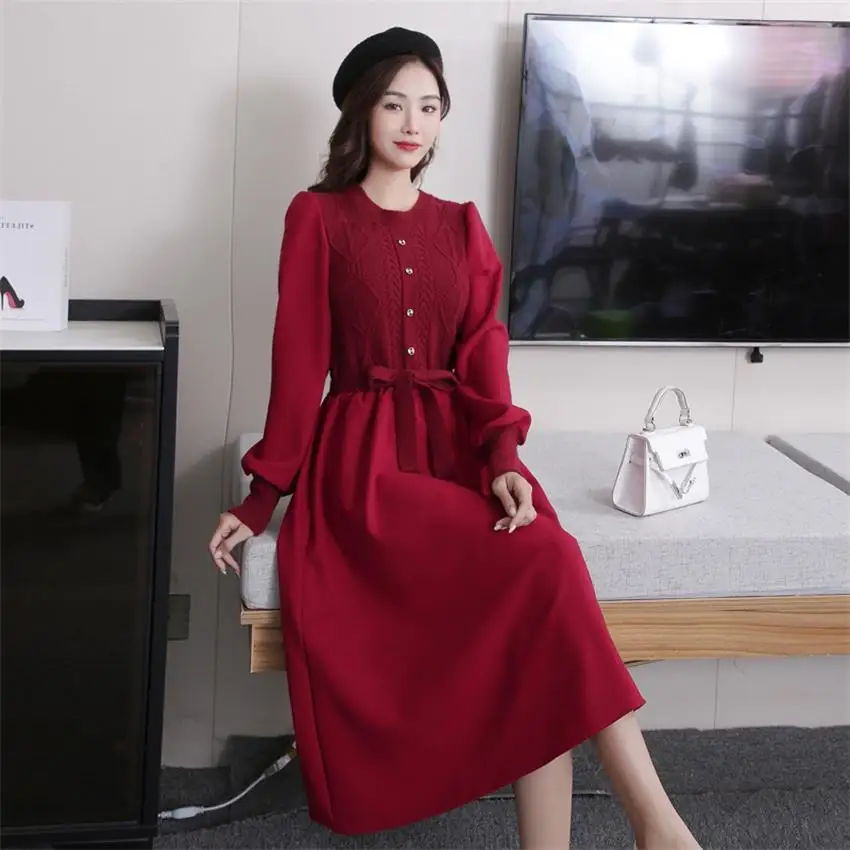 

Женское трикотажное платье, с длинным рукавом, приталенное, Осень-зима 2021