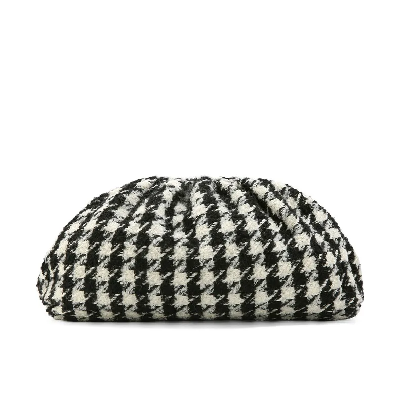 Day clutch tweed Evening party purse bag women large big small ruched pillow bag winter houndstooth plaid canvas pouch handbag