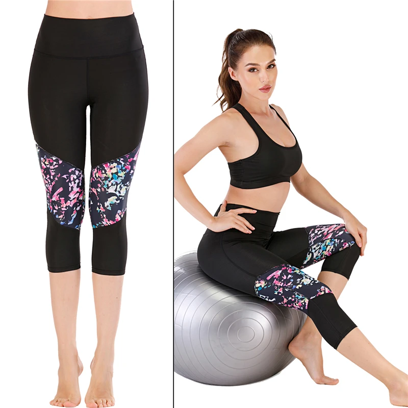 

2021 New Calf Length Yoga Pants Women Black Patchwork Running Leggings Seamless Gym Trousers S-XL Girl High Waist Workout Tights