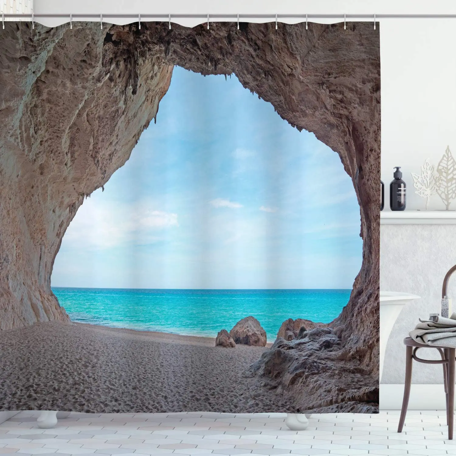 

Natural Cave Bath Curtain Waterproof Shower Curtains Dreamy Cara Luna Cave by The Ocean Tropical Beach Curtain for Bathroom