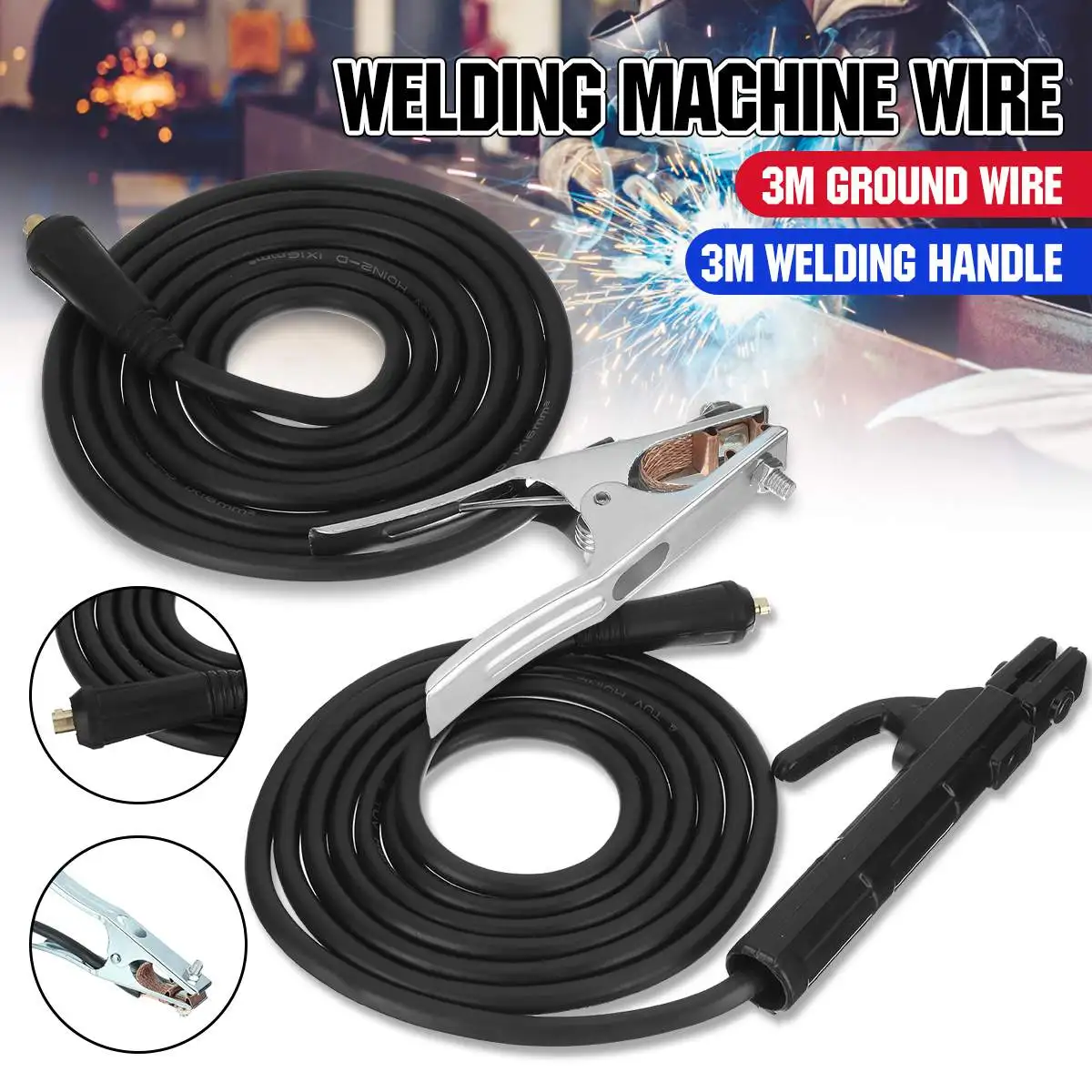 

200A Professional Groud Welding Earth Clamp Clip Set For Mig Tig ARC Welding Machine Electrode Holder Cable + Earth Clamp Cable
