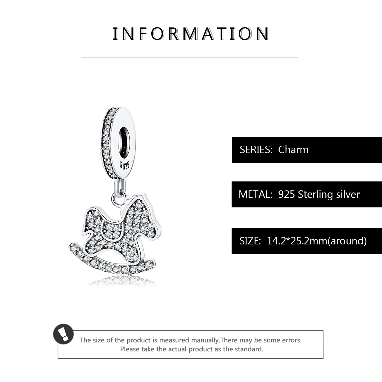 Kids toys 925 Sterling Silver Shaky wooden horse Clear Cubic Zircon Bead Fit Original PANDORA Charm Bracelet Jewelry | Украшения и