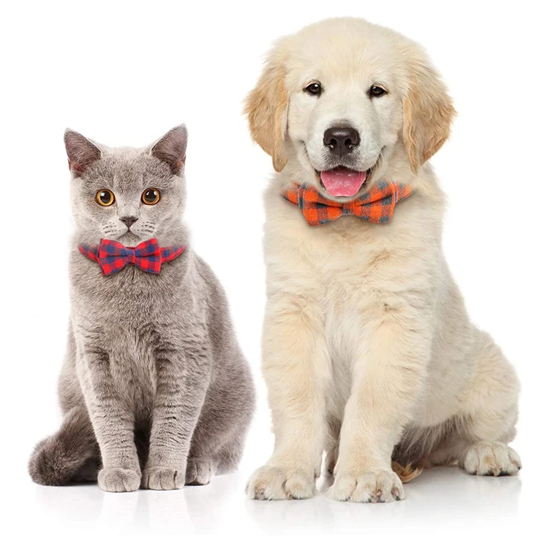 Регулируемый мягкий собаки ошейник для кота с галстуком бабочкой пальто в клетку