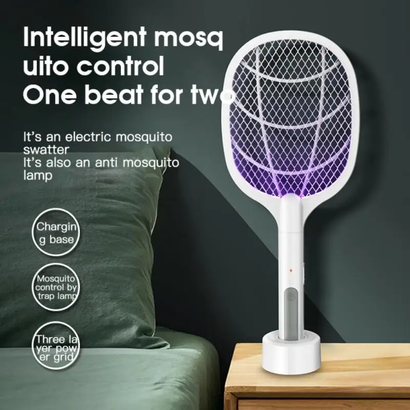 

Summer Electric Flies Swatter Killer With UV Light USB LED Lamp 2 In1 Intelligent Mosquito Trap Racket Anti Insect Bug Zapper