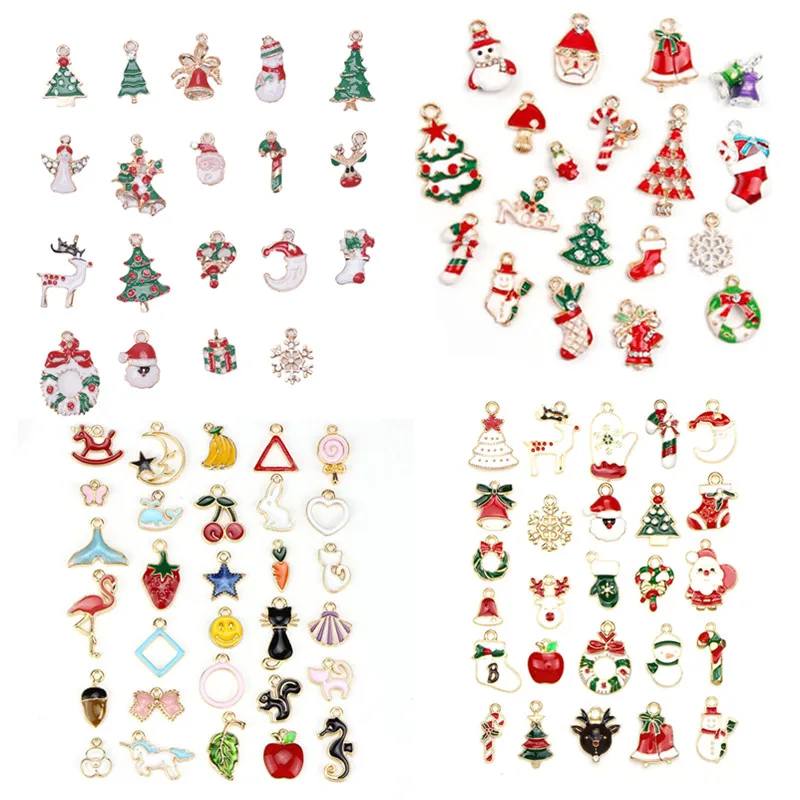 

1pack Alloy Mix Christmas Series Pendant, Santa Claus Gingle Enamel Charms Hair Bow Hand Material DIY Earrings Accessories