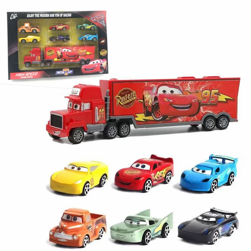 with Retail Box3 7 шт. Дисней Pixar тачки 3 Молния Маккуин Джексон шторм Круз Мак дядюшка грузовик 1:55 литая под давлением модель автомобиля для детей Рождественский подарок - Цвет: with Retail Box3