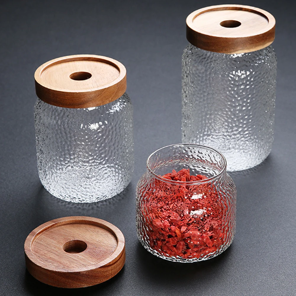 

Creative Kitchen Storage Containers With Wood Lid Sealed Cans Coffee Storage Tank Scented Tea Candy Cookies Storage Glass Box