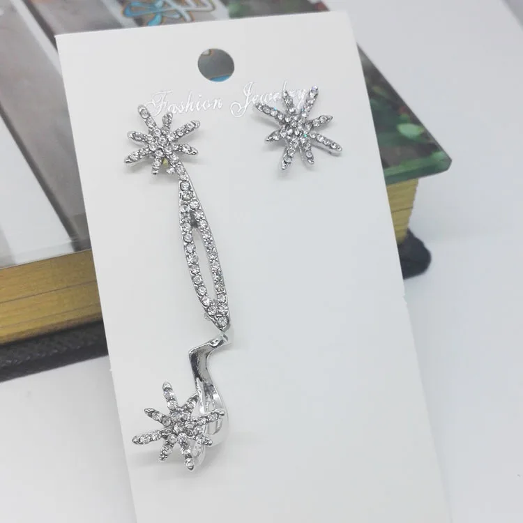 Серьга из снежинки клипсы со стразами ушные манжеты серьги-гвоздики модные асимметричные серьги-гвоздики крутые женские серьги в стиле панк