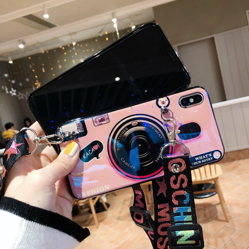 Vintage Cartoon Case with Straps for iPhone 6 6s plus 7 8 Blue Ray Cover x xs max xr Soft Lanyard | Мобильные телефоны и