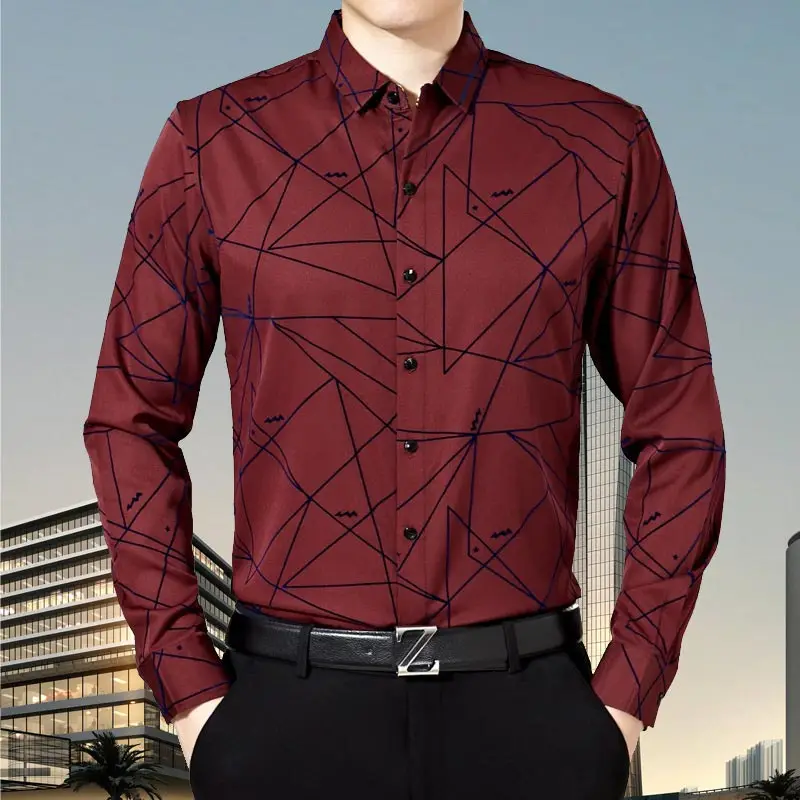 

2021 Male Fashion Brand Casual Business Slim Fit Men Shirt Camisa Long Sleeve Argyle Social Shirts Dress Clothing Jersey