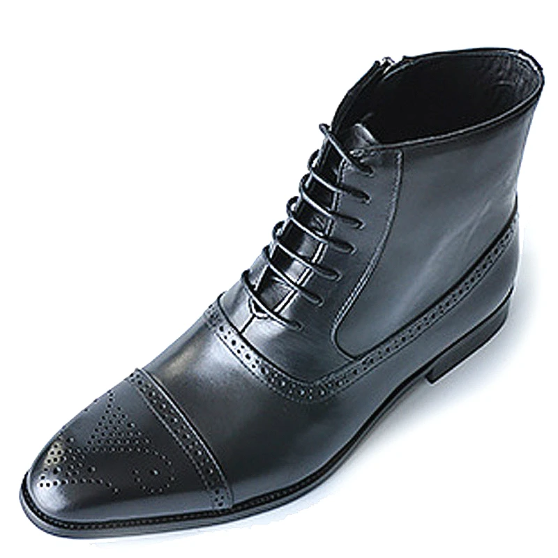 Italy Handmade Classic Men Boots High Quality Leather Men Dress Shoes Outdoor Autumn Man Moccasins Lace-UP Male Men Ankle Boots - Цвет: Черный