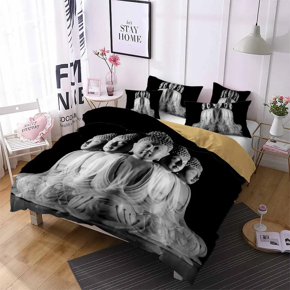 Набор постельного белья с 3D-принтом Будды пододеяльник буддийский Комплект для