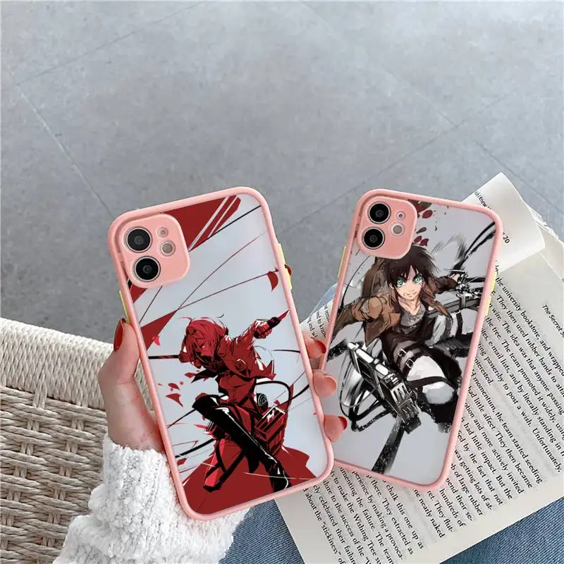 

Anime Japanese attack on Titan Phone Cases Matte Transparent for iPhone 7 8 11 12 s mini pro X XS XR MAX Plus cover funda