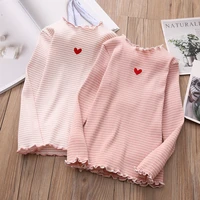 2021 spring autumn 3 4 6 8 10 12 years childrens long sleeve cotton striped o neck elastic basic t shirt for kids baby girls