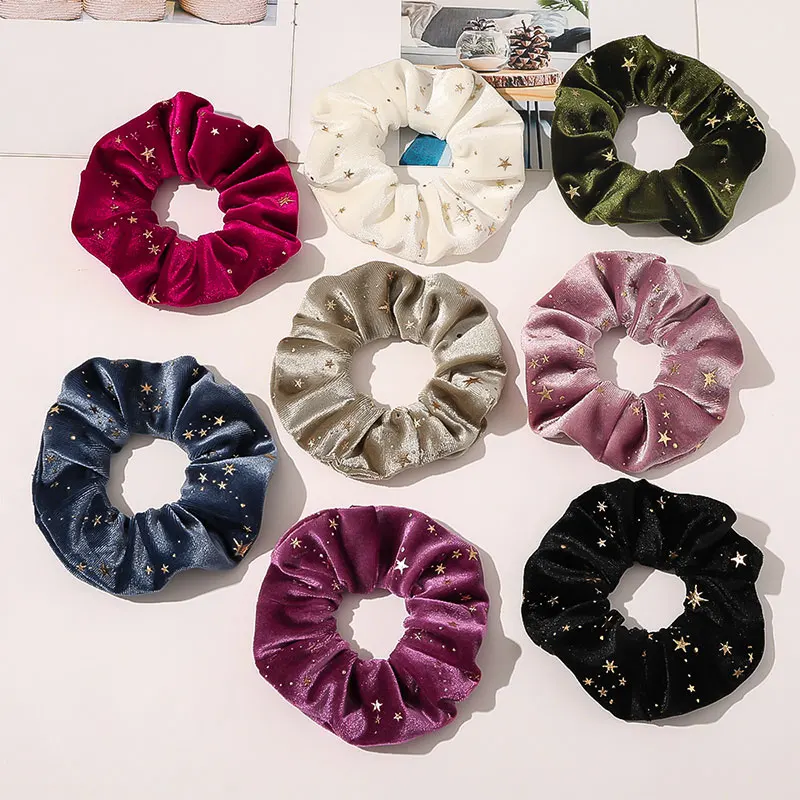 

Elastic Hair Rubber Band 2020 Women Girls Velvet Hair Rope Scrunchies Ponytail Holder Stars Printed Hair Ties Hair Accessories