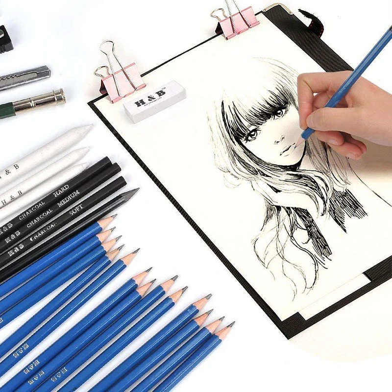 35PCS Drawing Pencils Artists Sketching Art set with Sketch Paper Zipper Case includes Graphite Pastel Charcoal | Канцтовары для