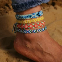 europe america cross border new foot ornaments creative retro simple bohemian beach style colored rope hand knitted anklets