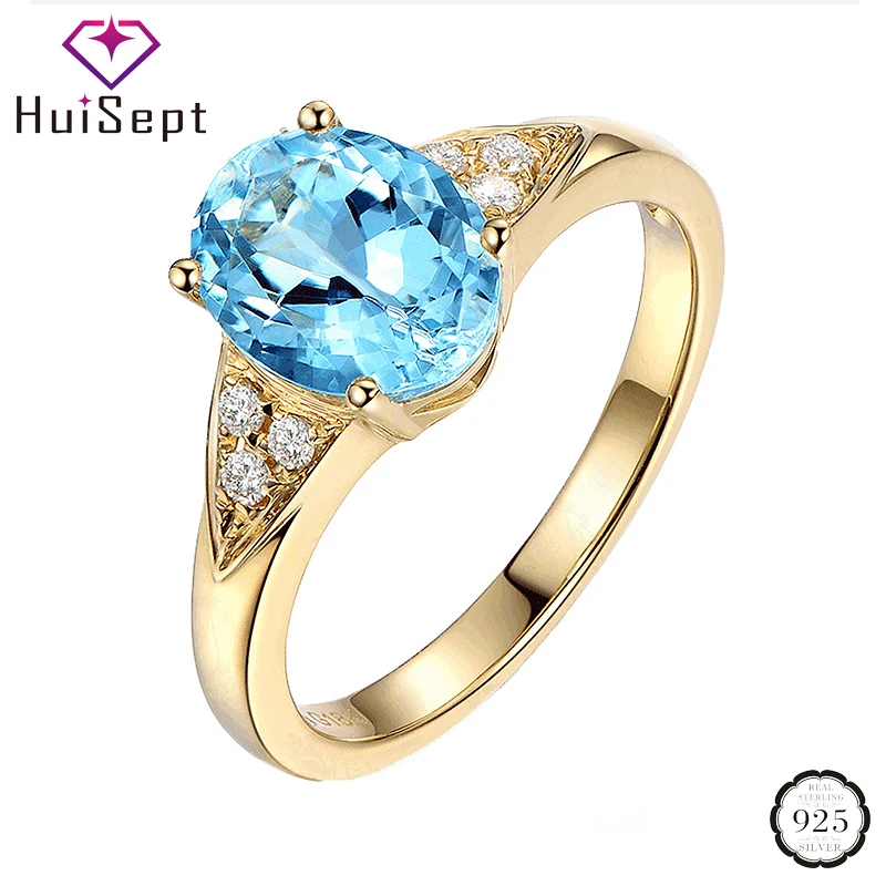 

HuiSept Fashion 925 Silver Women Ring Jewelry Oval Sapphire Zircon Gemstones Open Rings Accessories for Wedding Engagement Party