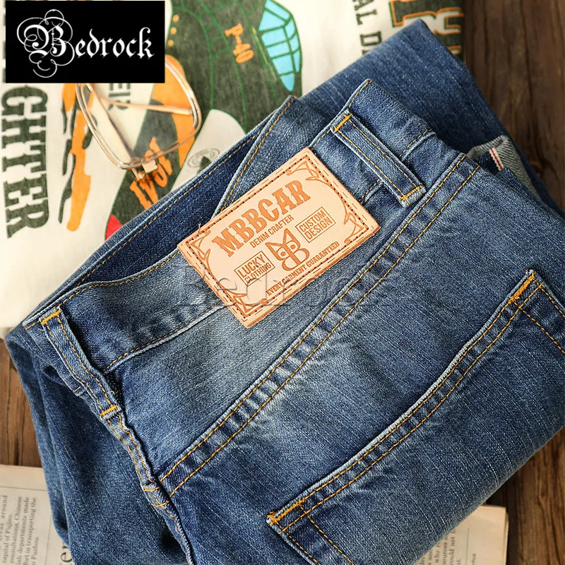 MBBCAR 11oz nostalgic ripped jeans for men slim pencil pants casual classic vintage washed blue raw denim selvedge jeans 7318