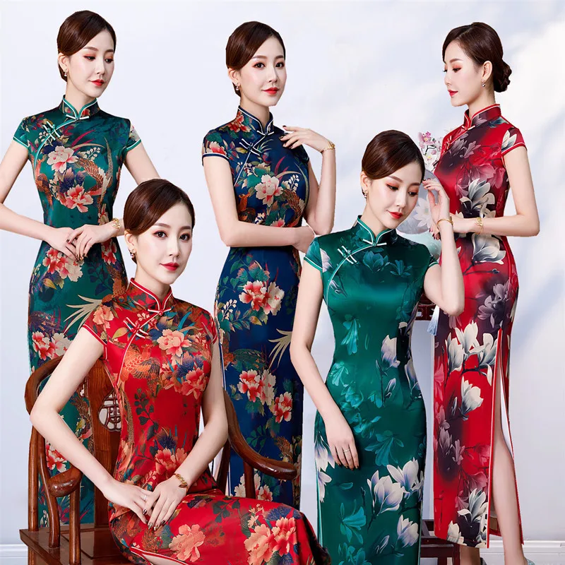 Китайское свадебное платье женское Cheongsam тонкое китайское традиционное платье женское длинное Qipao для свадебной вечеринки платье размера плюс