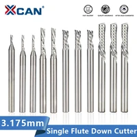 xcan single flute down cutter 3 175mm18 shank left hand cnc router bit dia 1 3 175mm carbide end mill for aluminum cutting