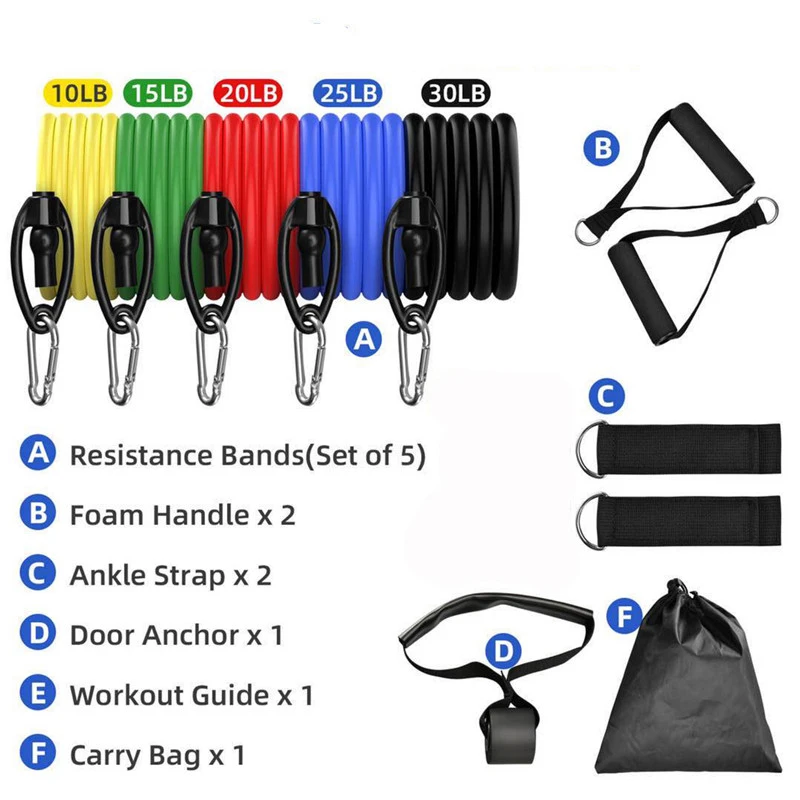 11 Pcs/Set Latex Resistance Bands Yoga Pilates Crossfit Fitness Equipment Sport Pull Rope Workout Exercise Tube | Спорт и
