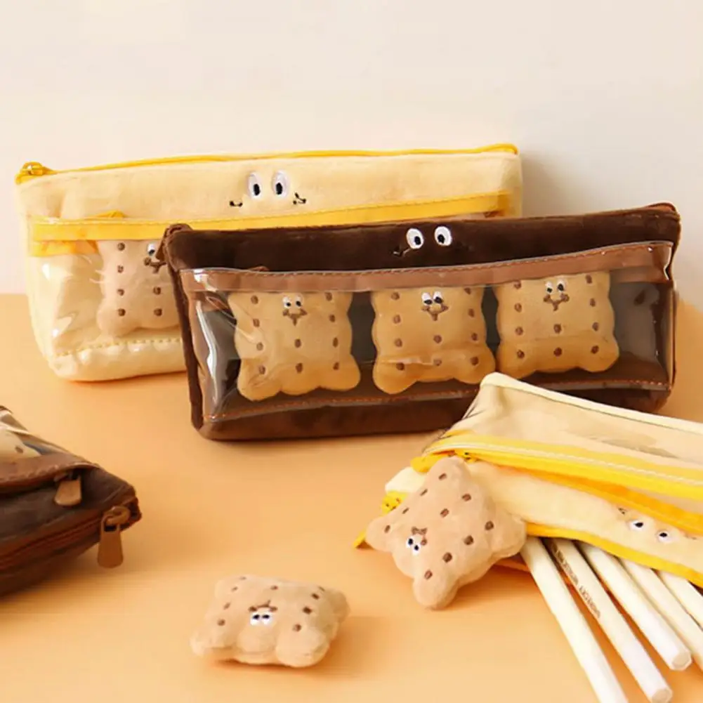 

Pen Bag Portable Multifunctional Plush Double Layer Snack Sandwich Biscuit Pencil Bag for School Home Office Storage Home Garden