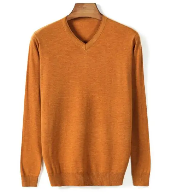 

Hot 2021 Autumn New Men's V-neck Thin Wool Sweater Solid Color Business Casual Pullover Male Clothes