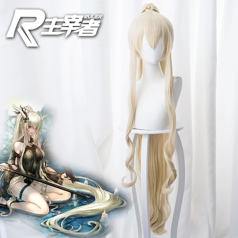 

Wigs Prop!! Hot Game Arknights Shining Cosplay Silent Midnight Swimsuit Long Yellow Ponytail Curly Hair Role Play Accessories