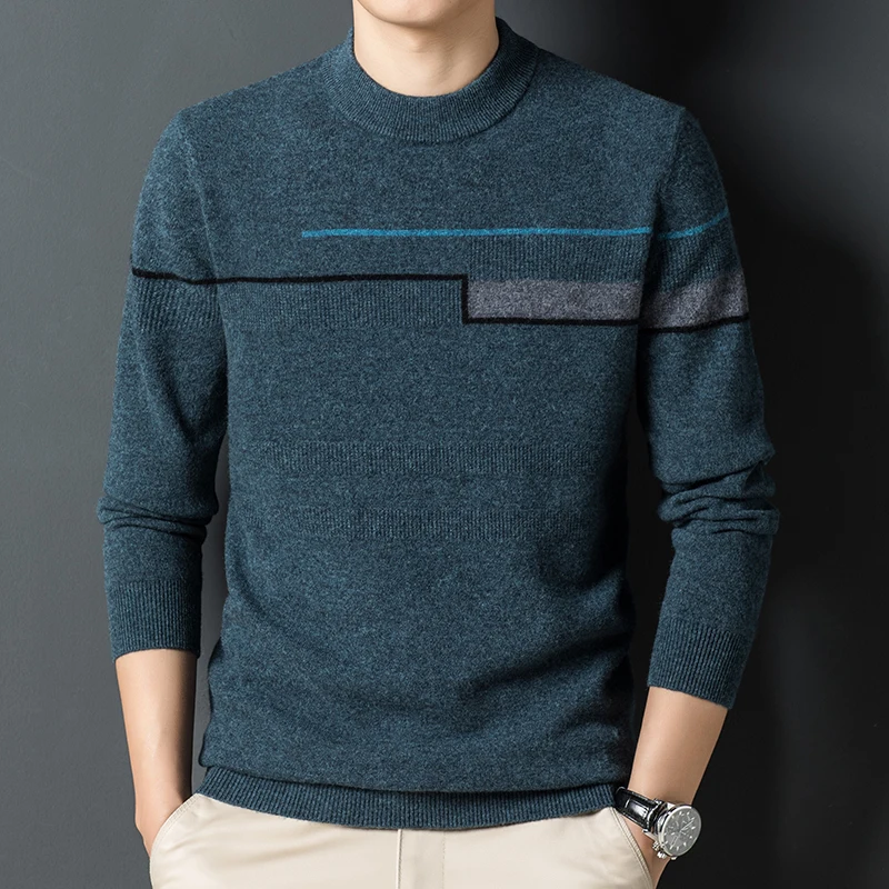 

Cashmere sweater men's Jacquard round neck thickened loose warm pullover casual knitted sweater
