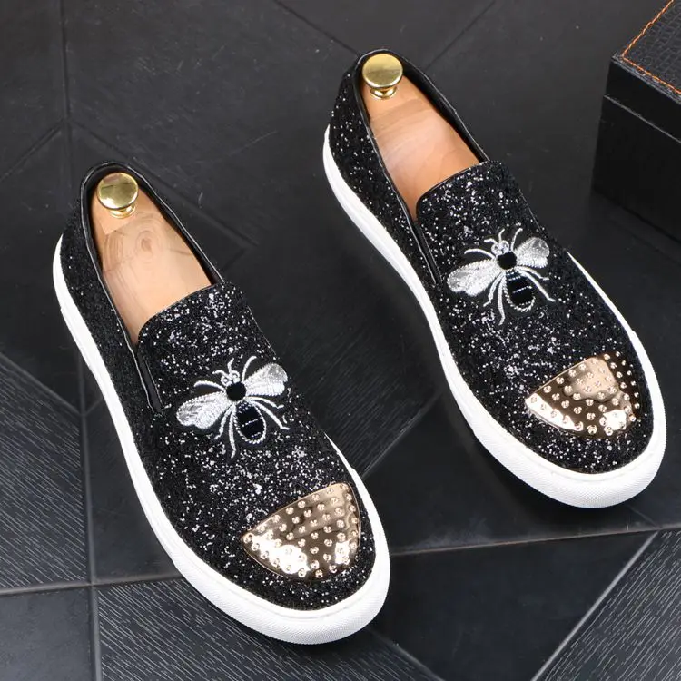 men's shoes casual rivets Fashion men flat bees man sneaker genuine leather tennis loafers lazy | Обувь