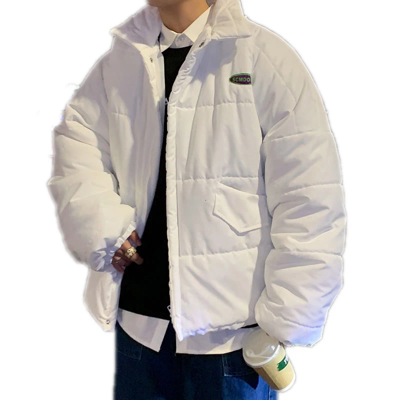 

Stand-up Collar Jacket Men's Winter Plus Velvet Thicken Printed Letter Pattern Coat Short Loose Bread Clothes Warm Male Clothing