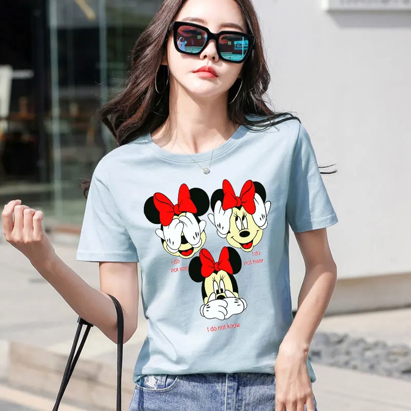 

Модный женский укороченный топ с принтом «Микки Маус» Disney, Пляжная голубая блузка с короткими рукавами и круглым вырезом, летняя одежда