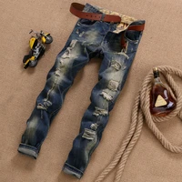 male straight casual designer comfortable advanced baggy fashion jeans for men pants ripped denim trousers biker high quality
