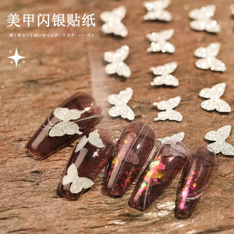 

10PCS 3D Adhesive Nail Art Decal Laser Silver Star Love Flame Nail Art Sticker Handmade DIY Nail Slider Nail Art Decoration
