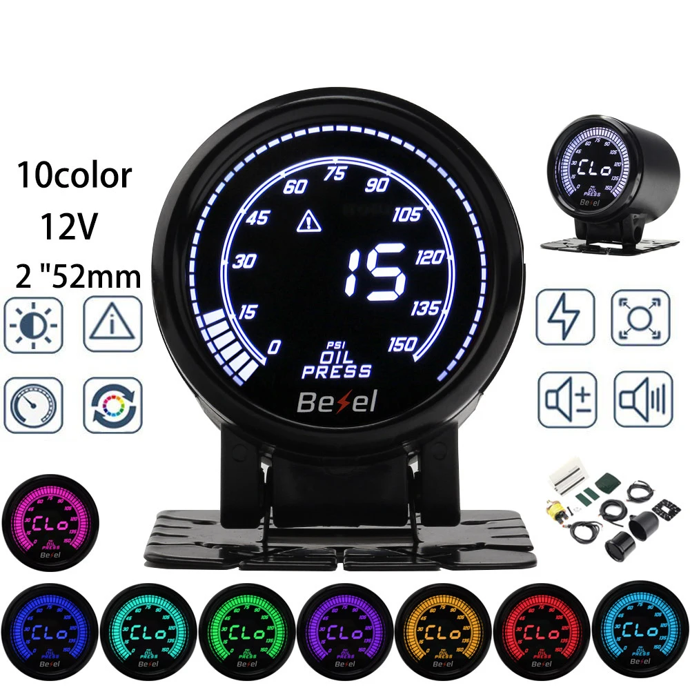 Авто 12V 2 '཰ мм светодиодный 10 Цвета масло Пресс датчик 0 150PSI е метр монитор в
