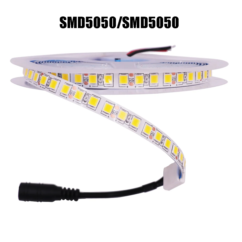

5M LED Strip Waterproof Led Lights SMD 5050 5054 White/Warm White Led Flexible Strip DC12V 120Leds/m Led Tape with DC Connector