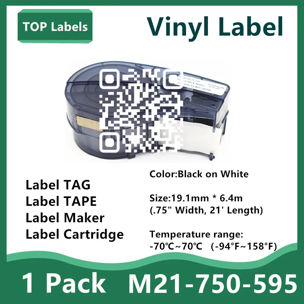 

1 Pack Label Tape M21-750-595 Ribbon Vinyl Labels Black on White for BMP21-PLUS BMP21 LAB Laboratory,Equipment Labeling 19.1MM