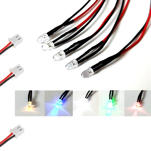 

50Pcs 2V Clear 3mm Pre-wired LED With 20cm Wire And XH2.54 Plug, Light=White Red Yellow Orange