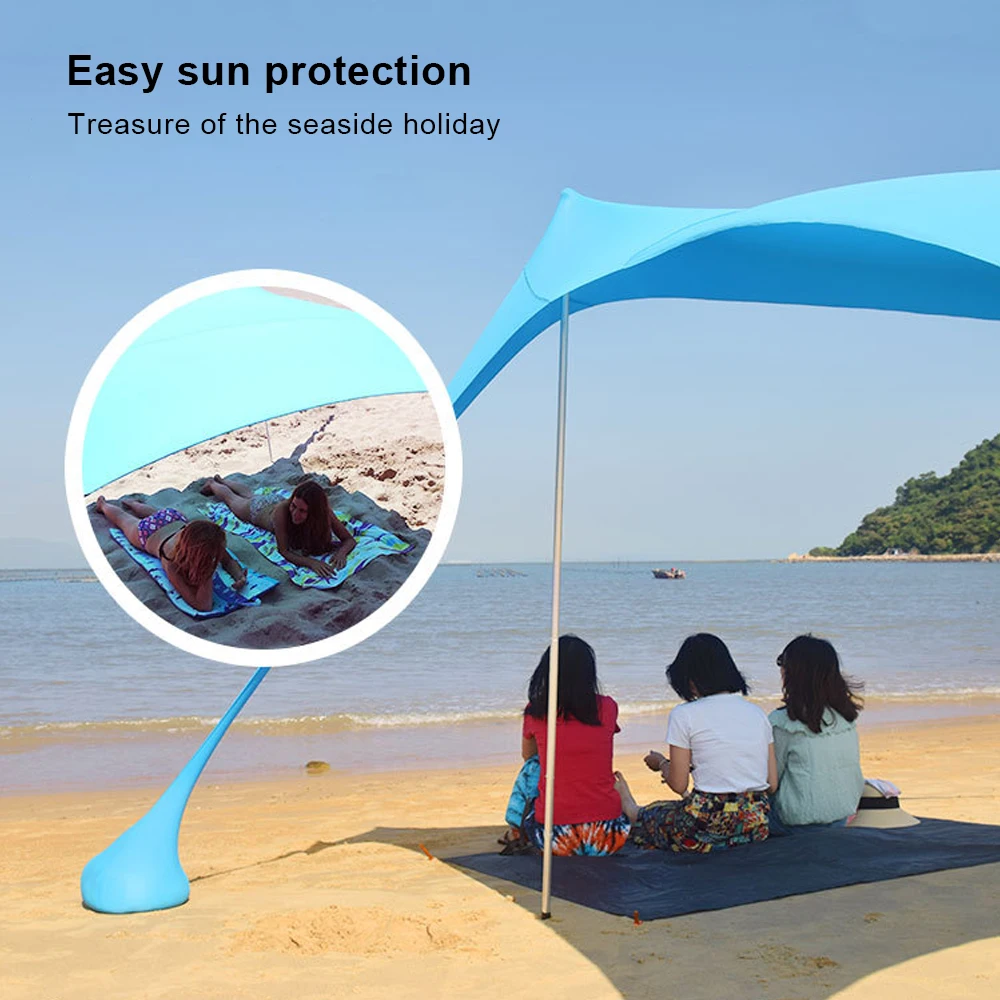 저렴한 휴대용 Pergola Windproof Beach Sunshade 및 전망대 텐트-210X210-모래 앵커 포함. 완벽한 캐노피 태양 그늘 대피소 텐트