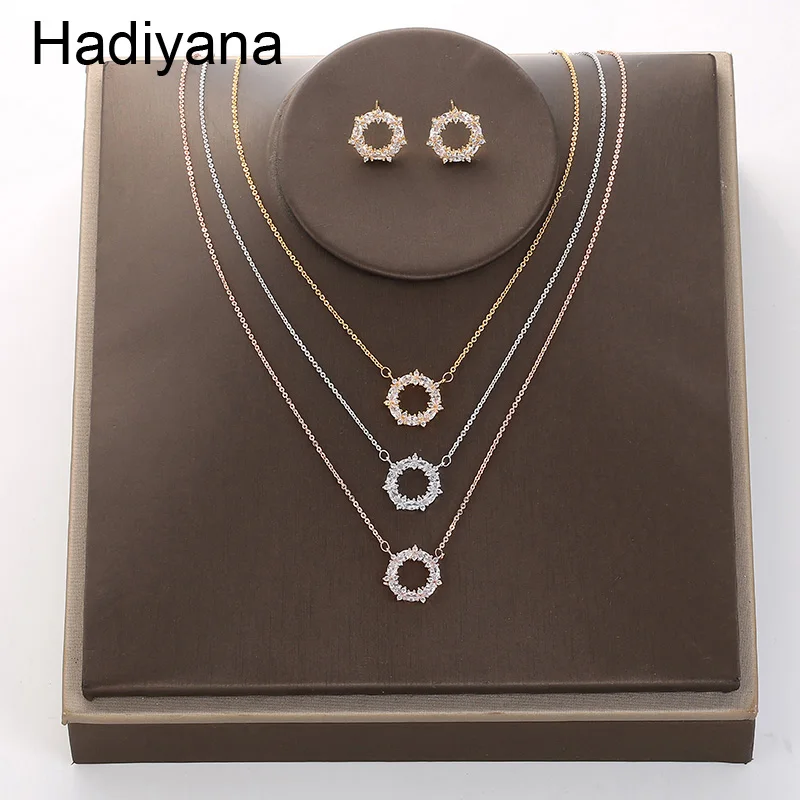 Комплект ювелирных изделий HADIYANA, свадебная цепочка для вечеринки и сережки, высокое качество, кубический цирконий CN349 Conjunto de joyas
