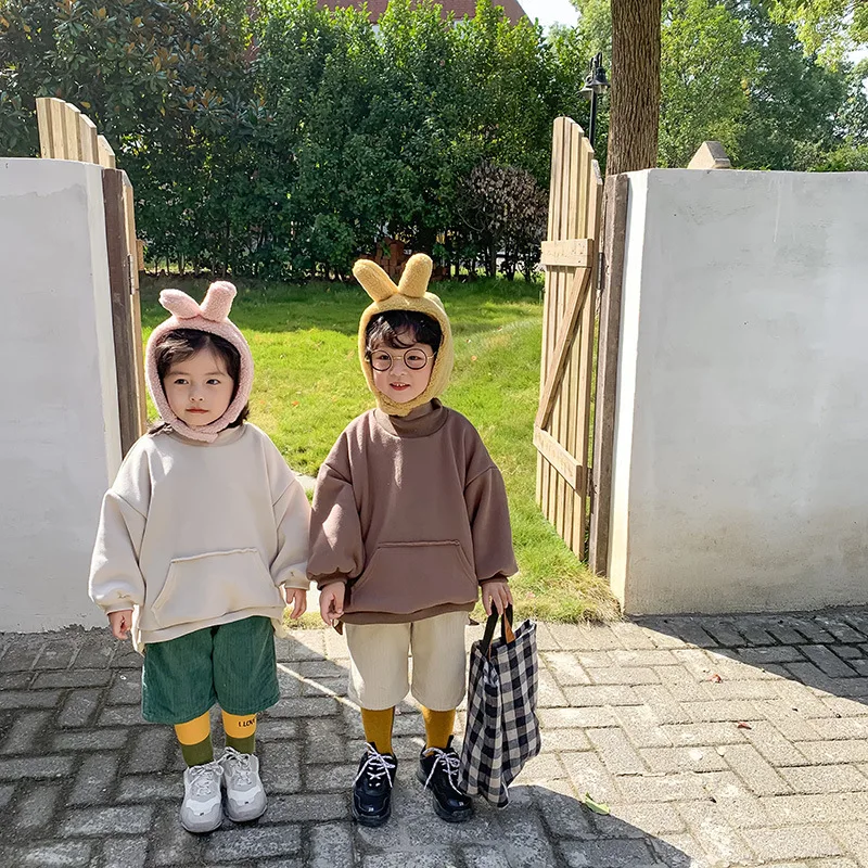 Зимние плотные вельветовые укороченные брюки из флиса для мальчиков однотонные