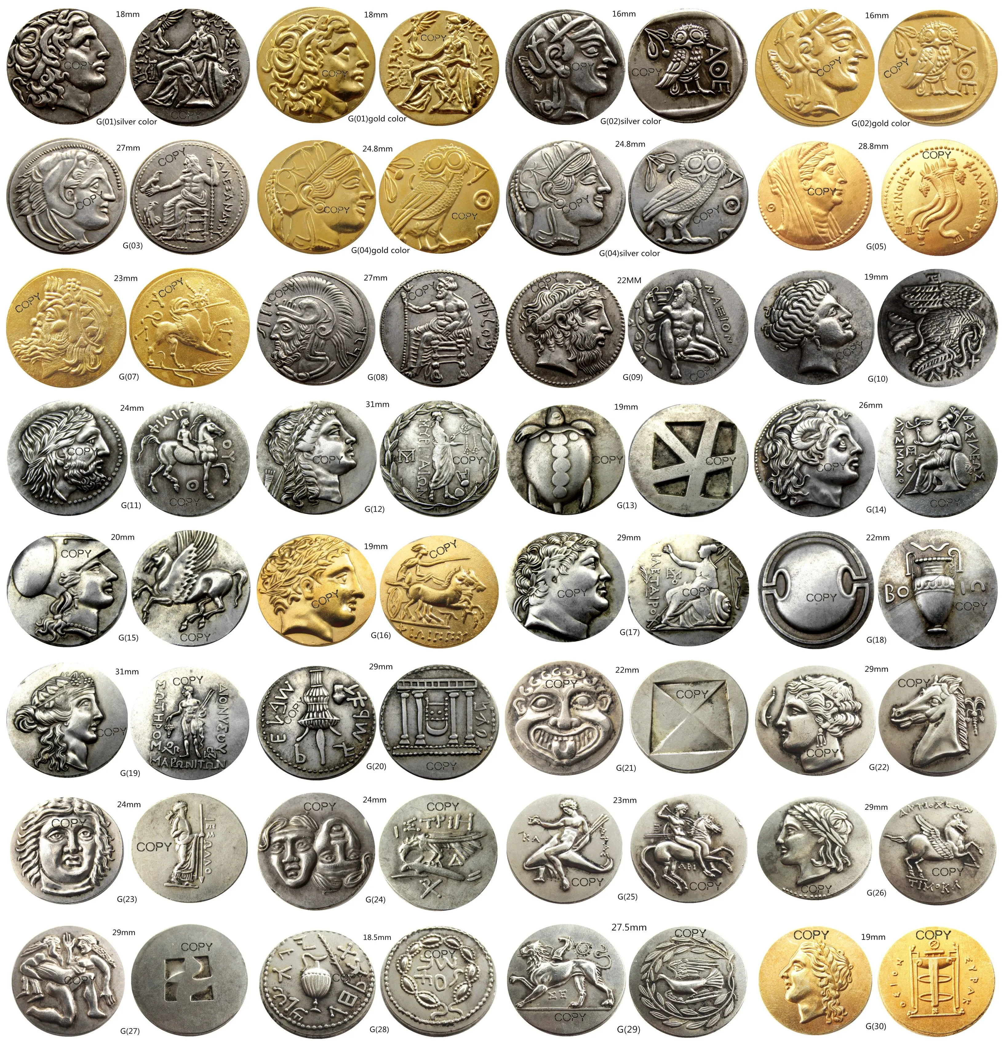 Greek And Roman Ancient Mix Silver/Gold Plated copy coins