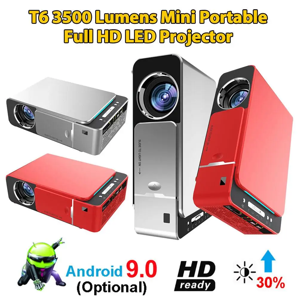 T6 3500 люмен Мини Портативный Full HD светодиодный проектор 4K 3D 1080P домашний кинотеатр Beamer Android 9,0 wifi та же версия экрана Video Pro