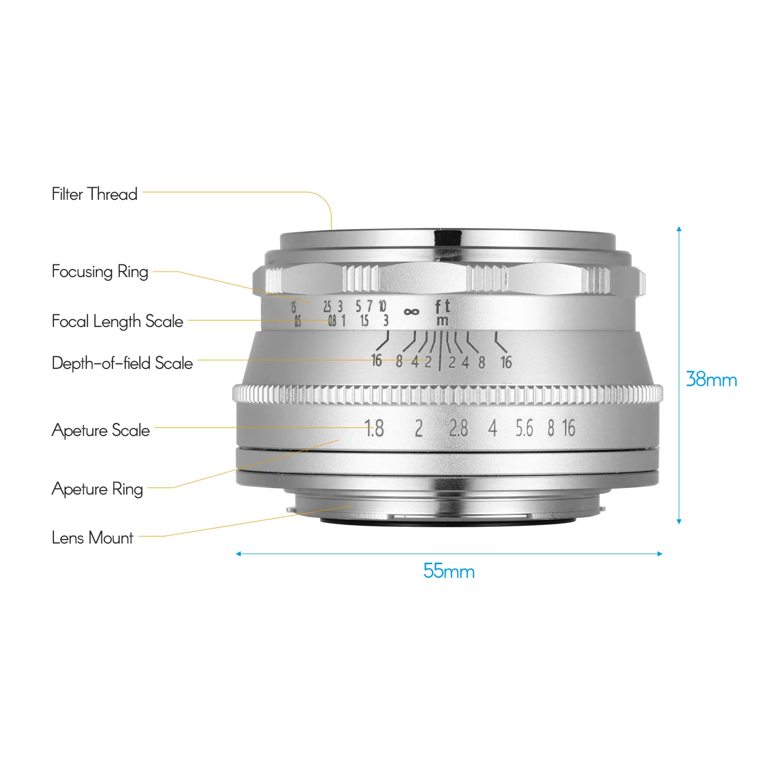 Ручная Фокусирующая линза Andoer 25 мм F1.8 Большая диафрагма совместима с Fuji FX Mount/EOS M