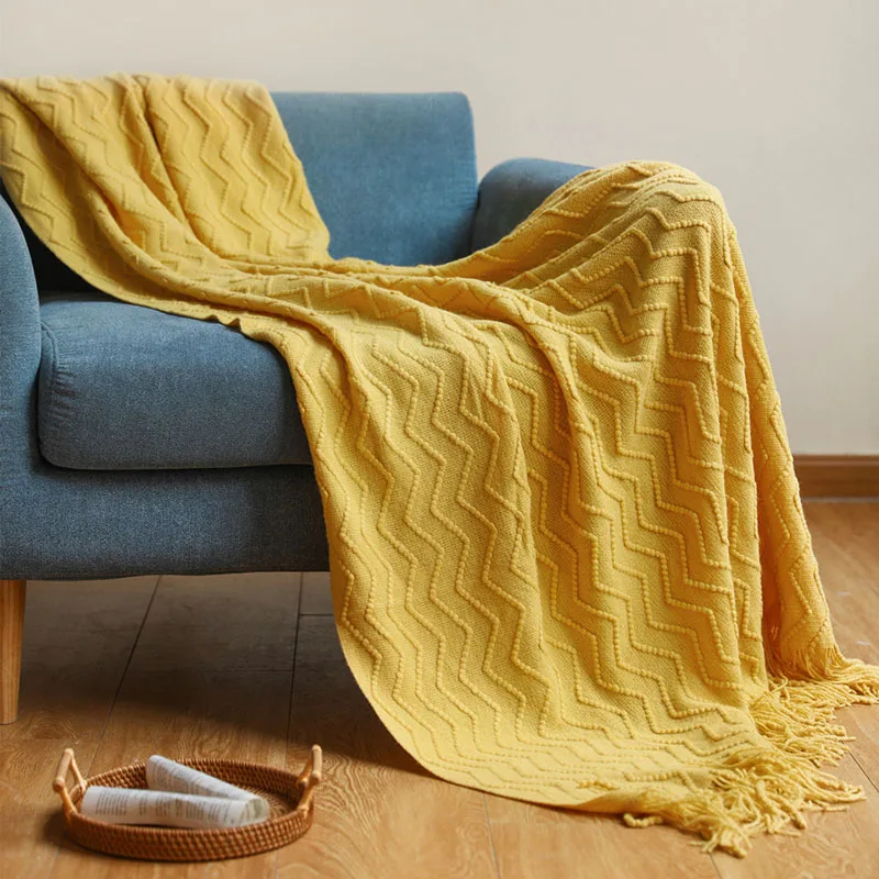 

Knitted Sofa Blanket Stripe Throw Blanket For Sofa Office Picnic Stitch Bedspreads For Bed Cover Home Soft Blankets With Tassels